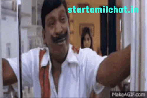 Man With Mustache Smiling At Start Tamil Chat Sign GIF