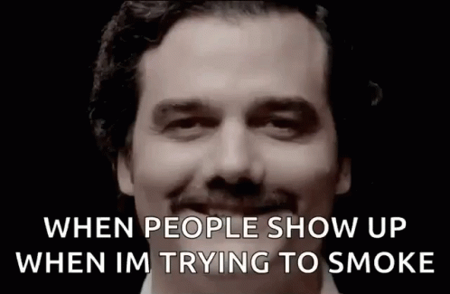 Man With Mustache Smiling When People Show Up When I'm Trying to Smoke