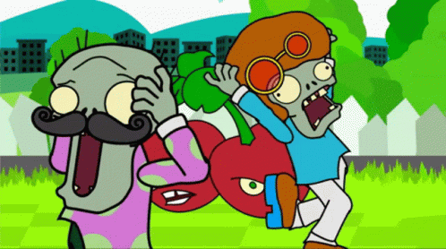 Man With Mustache Standing Next to Zombie With Glasses