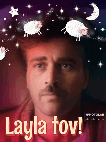 Man With Mustache Surrounded by Sheep Layla Tov