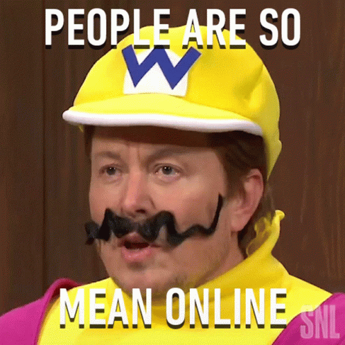 Man with Mustache Wario Hat Says People Are Mean