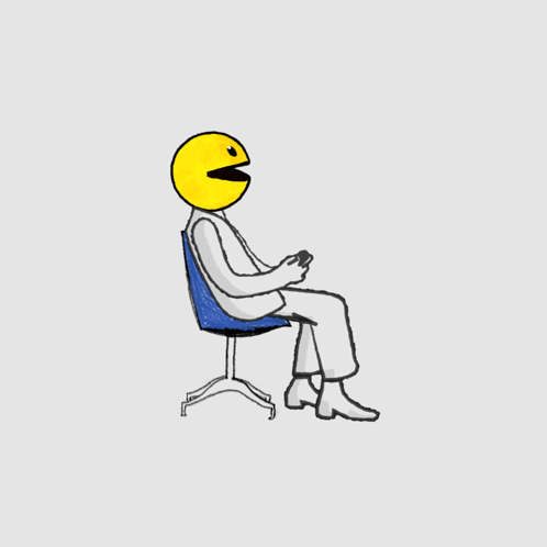 Man with Pac Man Face Sitting