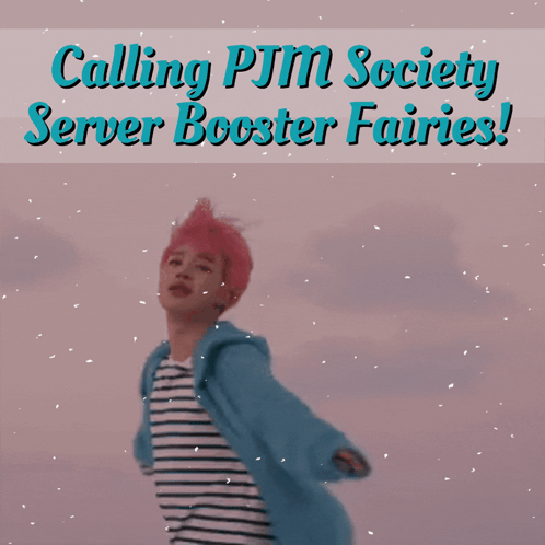 Man With Pink Hair in Front of Pink Sky Calling PJM Society Server Booster Fairies