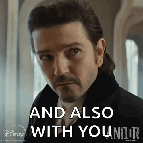 Man with Ponytail and Beard Says And Also With You