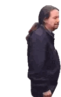 Man with Ponytail in Blue Jacket