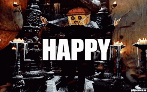 Man With Pumpkin on Head Sitting on Throne Says Happy
