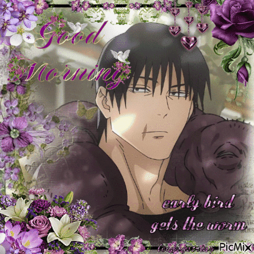 Man With Purple Flowers Good Morning