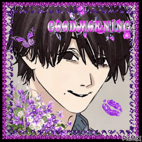 Man With Purple Flowers Good Morning