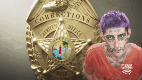 Man With Purple Hair and Corrections Badge
