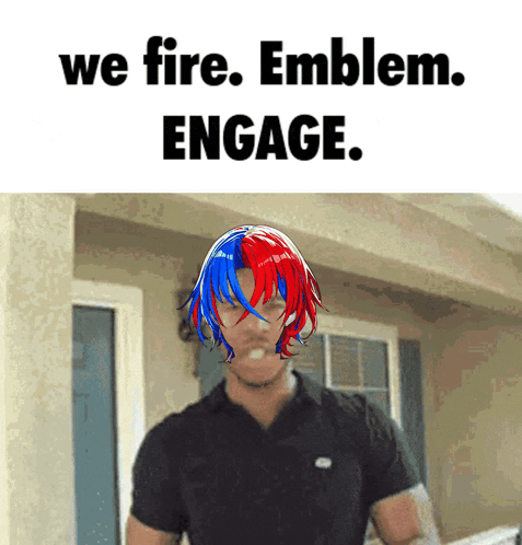 Man With Red and Blue Hair Saying We Fire Emblem Engage
