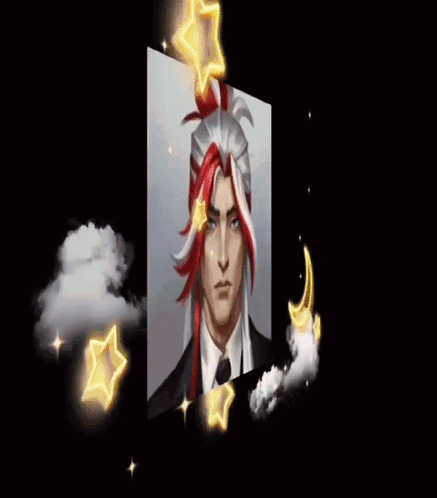 Man With Red And White Hair Surrounded By Stars And Moon GIF