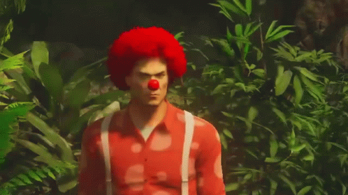 Man With Red Clown Nose and Red Afro