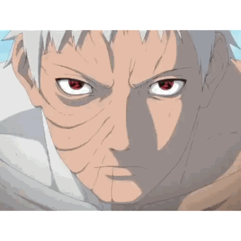 Man With Red Eyes and White Hair Close Up