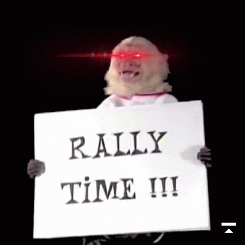 Man with Red Eyes Holding Rally Sign