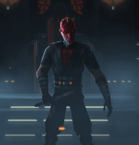 Man With Red Face And Horns Holding Lightsaber GIF