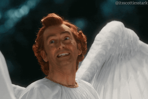 Man With Red Hair and White Wings Smiling