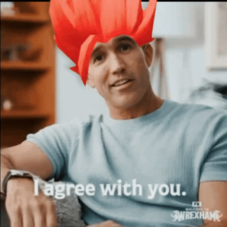 Man With Red Wig And Blue Shirt Saying I Agree GIF