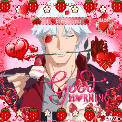 Man with Rose in Mouth Good Morning