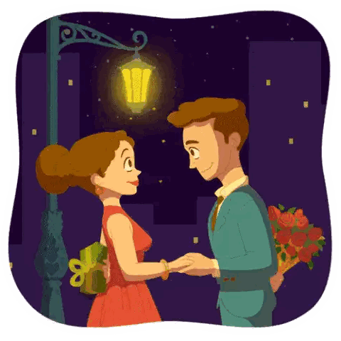 Man With Roses And Woman With Gift