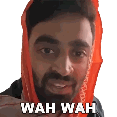 Man with Scarf and Wah Wah Text