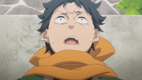 Man With Scarf Looking Up Mouth Wide Open