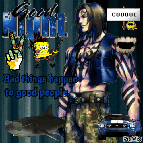 Man with Shark and Spongebob Saying Good Night