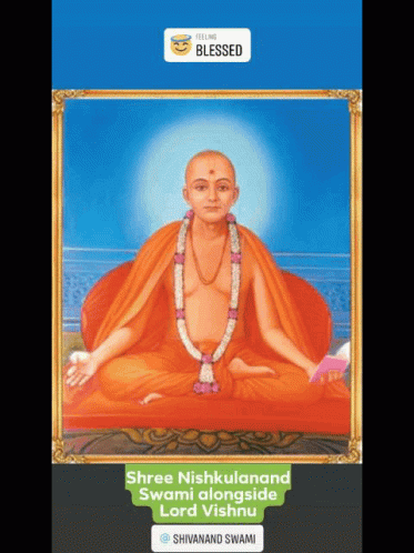 Man With Shree Nishkulananda Swami and Lord Vishnu
