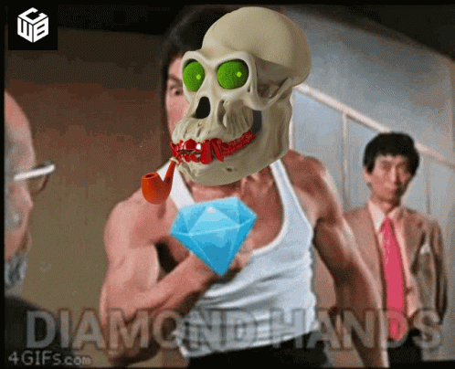 Man With Skull on Head Holding Diamond