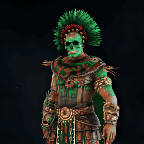 Man With Skull Painted Face and Green Headdress