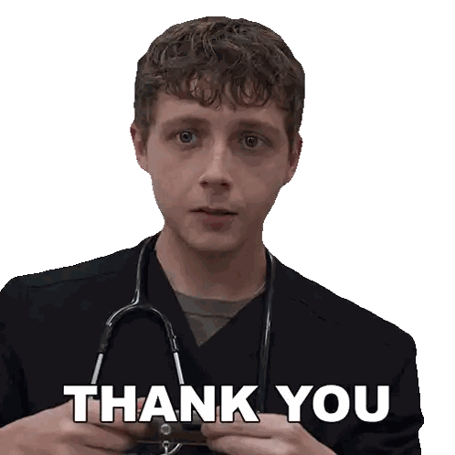 Man with Stethoscope Holding Thank You Paper