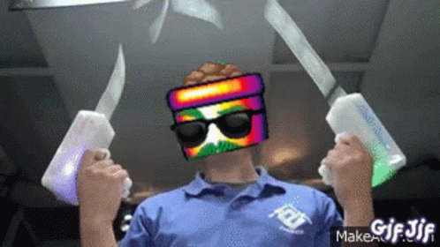 Man with Sunglasses and Box Holding Glow Knives