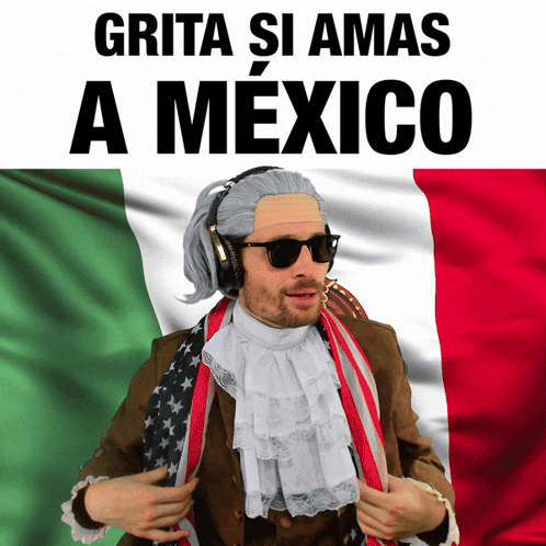 Man with Sunglasses and Wig Facing Mexican Flag