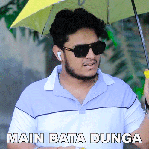 Man With Sunglasses Holding Yellow Umbrella Main Bata Dunga GIF