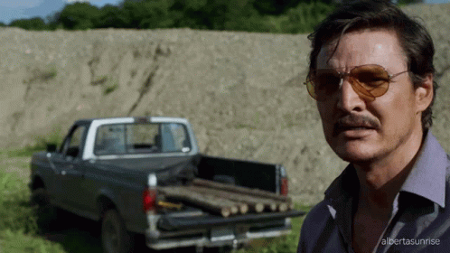 Man With Sunglasses in Front of Truck With Logs