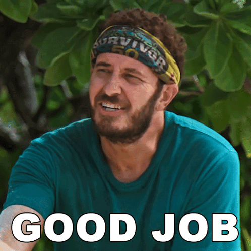 Man With Survivor Headband Smiling Saying Good Job