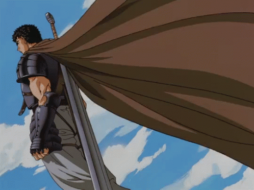 Man with Sword and Cape in Sky