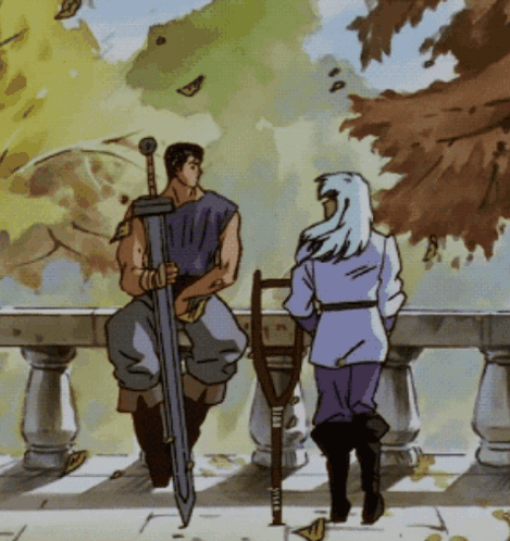 Man With Sword and Woman With Crutches