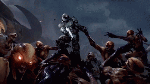 Man With Sword Surrounded by Monsters