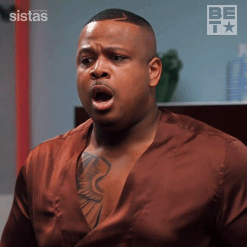 Man With Tattoo In Brown Shirt Surprised Face GIF