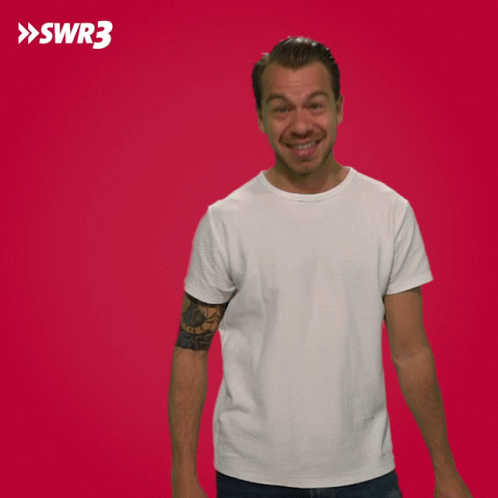 Man With Tattoo Making Funny Face In Front Of Red SWR3 Background GIF