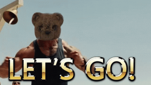 Man With Teddy Bear On Head Saying Let's Go GIF