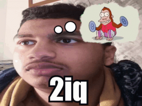 Man With Thought Bubble of Monkey Lifting Dumbbell and 2Iq