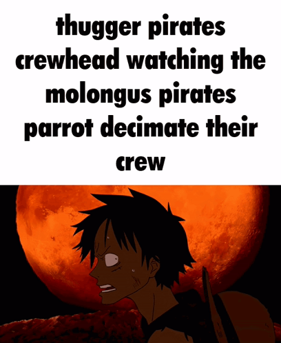 Man With Thugger Pirates Crewhead Watching Molongus Pirates Parrot