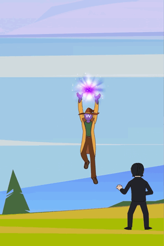 Man with W Hat Flying