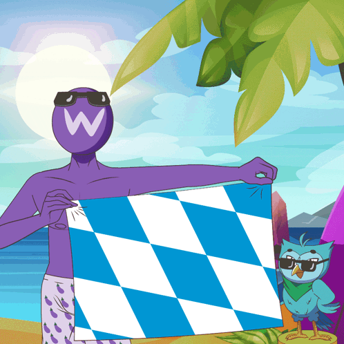 Man With W On Head Holding Checkered Towel GIF
