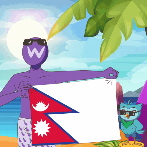 Man with W on Head Holding Flag