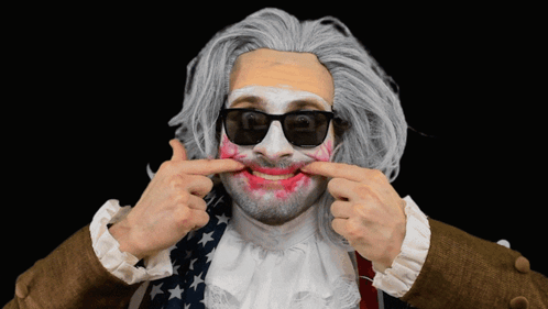 Man with White Face Paint and Sunglasses Making Funny Face