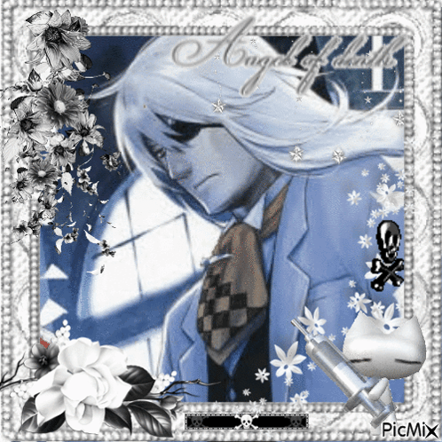 Man With White Hair Surrounded By Flowers GIF