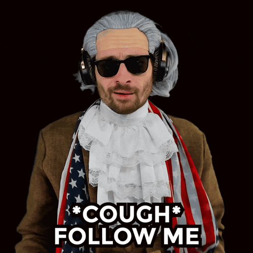 Man With Wig And Headphones Saying Cough Follow Me GIF