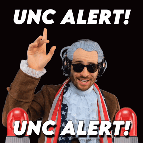 Man with Wig and Headphones Says Unc Alert